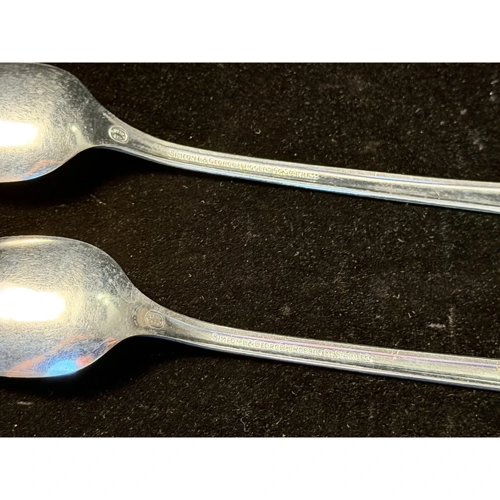 Simeon L & George H Rogers Iced Tea Spoons Stainless Steel Floral, Set of 2